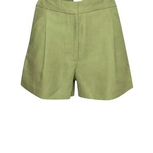 Zara linen pleated pockets high rise long shorts size medium pale green